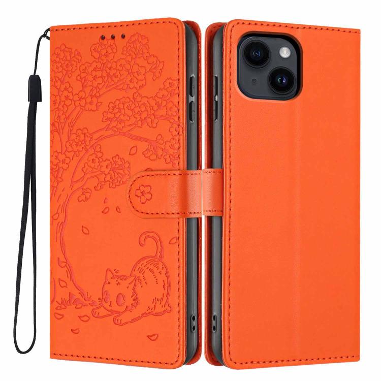 Tree Cat Embossed Flip Vegan Leather Phone Case, For iPhone 13 Pro, For iPhone 13, For iPhone 12 Pro Max, For iPhone 12 / 12 Pro, For iPhone 11 Pro Max, For iPhone 11