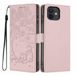 Tree Cat Embossed Flip Vegan Leather Phone Case, For iPhone 13 Pro, For iPhone 13, For iPhone 12 Pro Max, For iPhone 12 / 12 Pro, For iPhone 11 Pro Max, For iPhone 11
