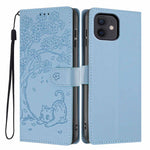 Tree Cat Embossed Flip Vegan Leather Phone Case, For iPhone 13 Pro, For iPhone 13, For iPhone 12 Pro Max, For iPhone 12 / 12 Pro, For iPhone 11 Pro Max, For iPhone 11