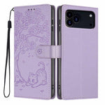 Tree Cat Embossed Flip Vegan Leather Phone Case, For iPhone 18 Pro, For iPhone 18 Pro Max, For iPhone 17e / 16e, For iPhone 17 Pro Max, For iPhone 17 Pro, For iPhone 17