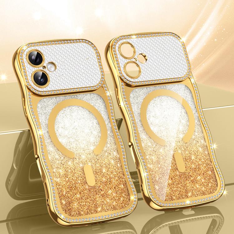 Wavy Frame Star Diamond Electroplate TPU Glitter Magnetic Phone Case, For iPhone 17 Pro Max, For iPhone 17 Pro, For iPhone 17, For iPhone 16 Pro Max, For iPhone 16 Pro, For iPhone 16