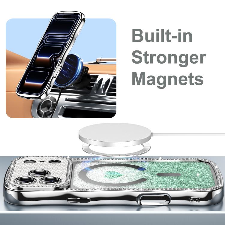 Wavy Frame Star Diamond Electroplate TPU Glitter Heart Magnetic Phone Case, For iPhone 17 Pro Max, For iPhone 17 Pro, For iPhone 17, For iPhone 16 Pro Max, For iPhone 16 Pro, For iPhone 16