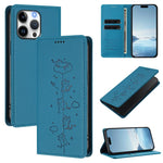 Cute Cats Embossed Magnetic RFID Vegan Leather Phone Case, For iPhone 15, For iPhone 14 Plus, For iPhone 14 / 13, For iPhone 14 Pro