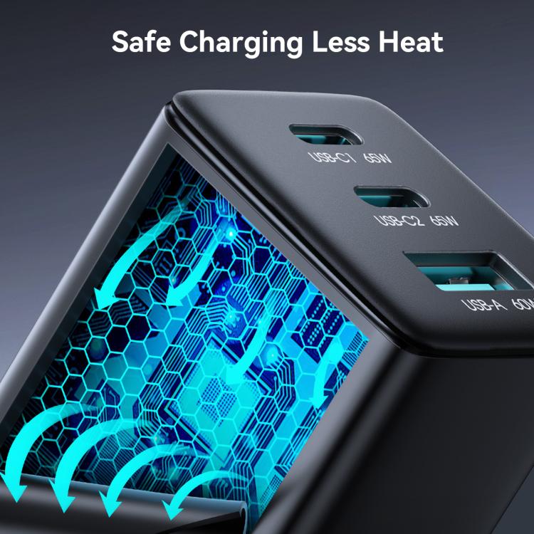 JOYROOM JR-TG10 65W GaN Dual Type-C, USB 3-Port Charger with Type-C to 8 Pin Cable, UK Plug