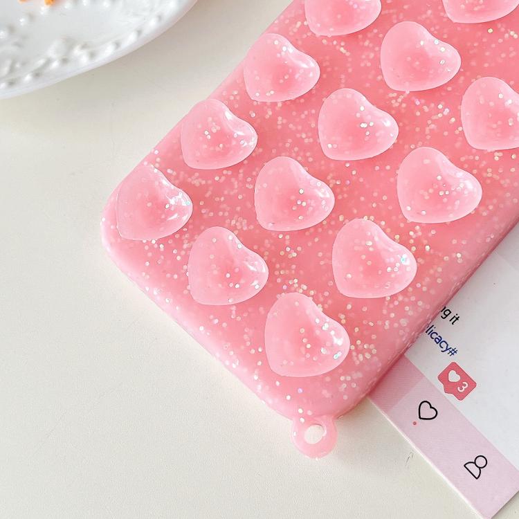 Love Heart Suction Cup Translucent Glitter Phone Case, For iPhone 14, For iPhone 14 Pro Max, For iPhone 13