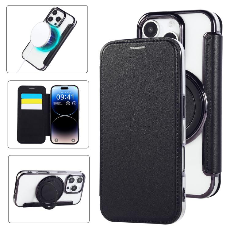 Ultra-thin Rotation Holder Magnetic Plating Vegan Leather Phone Case, For iPhone 16 Pro, For iPhone 16 Plus, For iPhone 16, For iPhone 15 Pro Max, For iPhone 15 Pro, For iPhone 15 Plus / 14 Plus