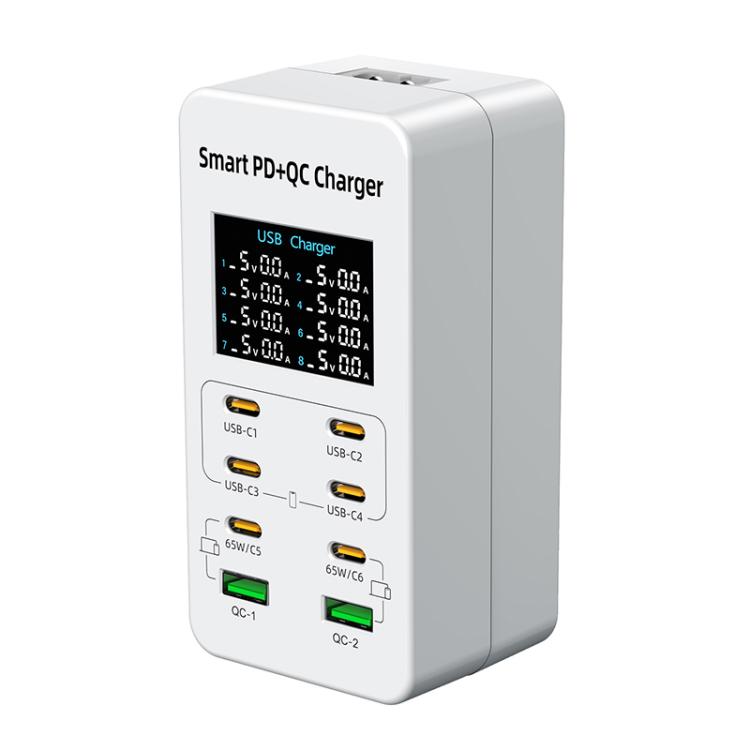 A8C 2 x USB-A and 6 x USB-C / Type-C Ports Desktop Digital Display Multi-Port Charger, US Plug, EU Plug, UK Plug, AU Plug
