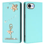 Ballet Girl Diamond Studded RFID Vegan Leather Phone Case, For iPhone 17e / 16e, For iPhone 17 Pro Max, For iPhone 17 Pro, For iPhone 17, For iPhone Air, For iPhone 16 Pro Max