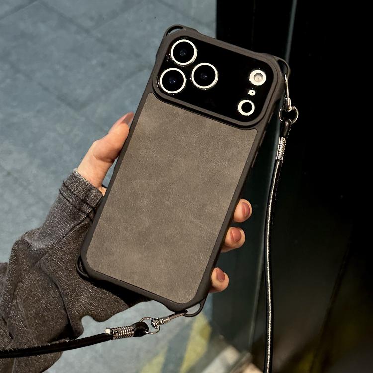 Fine Hole Faux Leather Shockproof Phone Case with Crossbody PU Strap, For iPhone 17 Pro Max, For iPhone 17 Pro