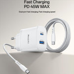 Yesido PD45W USB and Type-C Dual Interface Fast Charger Set, EU Plug, UK Plug, US Plug
