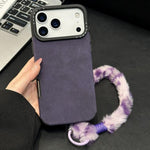 Faux Suede Fabric TPU Phone Case with Screen-printed Rabbit Plush Rope, For iPhone 17 Pro Max, For iPhone 17 Pro, For iPhone 17, For iPhone 16 Pro Max, For iPhone 16 Pro, For iPhone 16, For iPhone 15 Pro Max, For iPhone 15 Pro