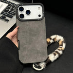 Faux Suede Fabric TPU Phone Case with Screen-printed Rabbit Plush Rope, For iPhone 17 Pro Max, For iPhone 17 Pro, For iPhone 17, For iPhone 16 Pro Max, For iPhone 16 Pro, For iPhone 16, For iPhone 15 Pro Max, For iPhone 15 Pro