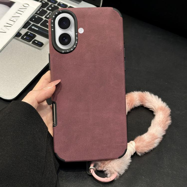 Faux Suede Fabric TPU Phone Case with Screen-printed Rabbit Plush Rope, For iPhone 17 Pro Max, For iPhone 17 Pro, For iPhone 17, For iPhone 16 Pro Max, For iPhone 16 Pro, For iPhone 16, For iPhone 15 Pro Max, For iPhone 15 Pro