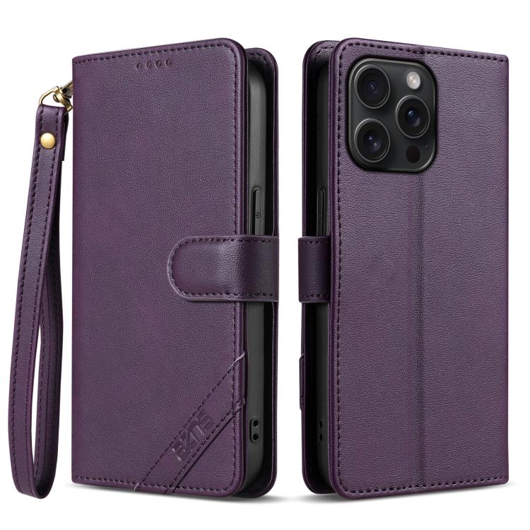AZNS A2 Series Tri-Card Wallet RFID Vegan Leather Phone Case with Strap, For iPhone 13 Pro, For iPhone 13, For iPhone 12, For iPhone 12 Pro Max, For iPhone 12 Pro, For iPhone 11 Pro Max, For iPhone 11, For iPhone 11 Pro