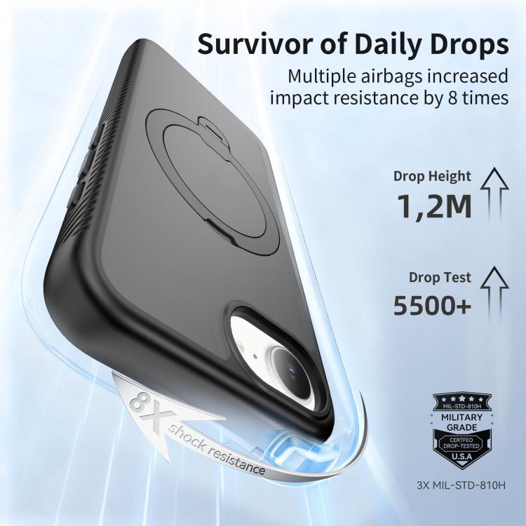 Magnetic 360 Rotating Stand Airbag Shockproof Phone Case, For iPhone 16e / 17e, For iPhone 17 Pro Max, For iPhone 17 Pro, For iPhone 17, For iPhone Air, For iPhone 16 Pro Max, For iPhone 16