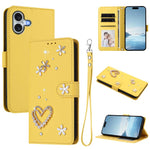 ZS01 Double-Layer Heart Floral Vegan Leather Phone Case with Wrist Strap, For iPhone 16 Pro, For iPhone 16 Plus, For iPhone 16, For iPhone 15 Pro Max, For iPhone 15 Pro, For iPhone 15 Plus