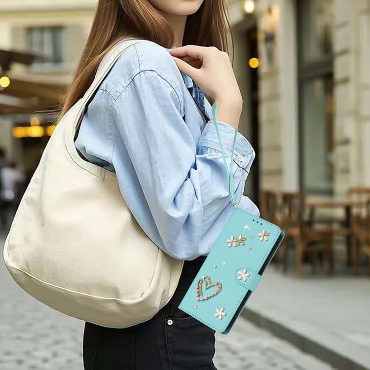 ZS01 Double-Layer Heart Floral Vegan Leather Phone Case with Wrist Strap, For iPhone 15, For iPhone 14 Plus, For iPhone 14 / 13, For iPhone 14 Pro, For iPhone 14 Pro Max, For iPhone 13 Pro Max