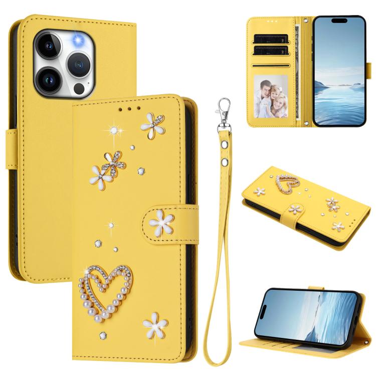 ZS01 Double-Layer Heart Floral Vegan Leather Phone Case with Wrist Strap, For iPhone 15, For iPhone 14 Plus, For iPhone 14 / 13, For iPhone 14 Pro, For iPhone 14 Pro Max, For iPhone 13 Pro Max