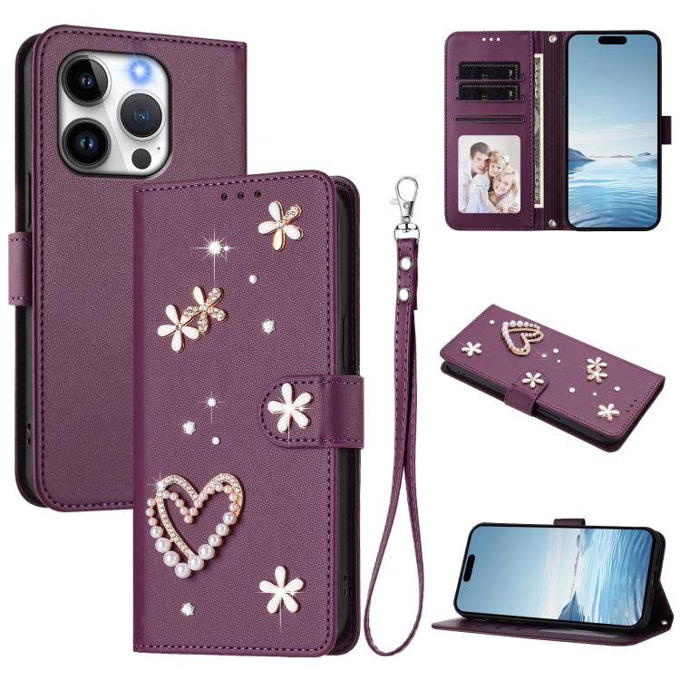 ZS01 Double-Layer Heart Floral Vegan Leather Phone Case with Wrist Strap, For iPhone 15, For iPhone 14 Plus, For iPhone 14 / 13, For iPhone 14 Pro, For iPhone 14 Pro Max, For iPhone 13 Pro Max