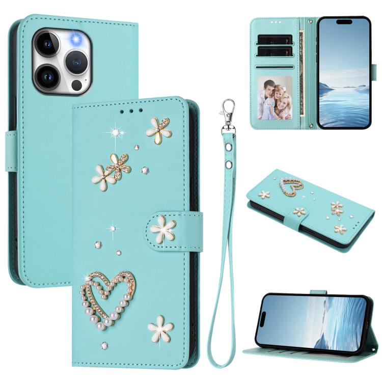 ZS01 Double-Layer Heart Floral Vegan Leather Phone Case with Wrist Strap, For iPhone 13 Pro, For iPhone 12 / 12 Pro, For iPhone 12 Pro Max, For iPhone 11 Pro Max, For iPhone 11, For iPhone 11 Pro