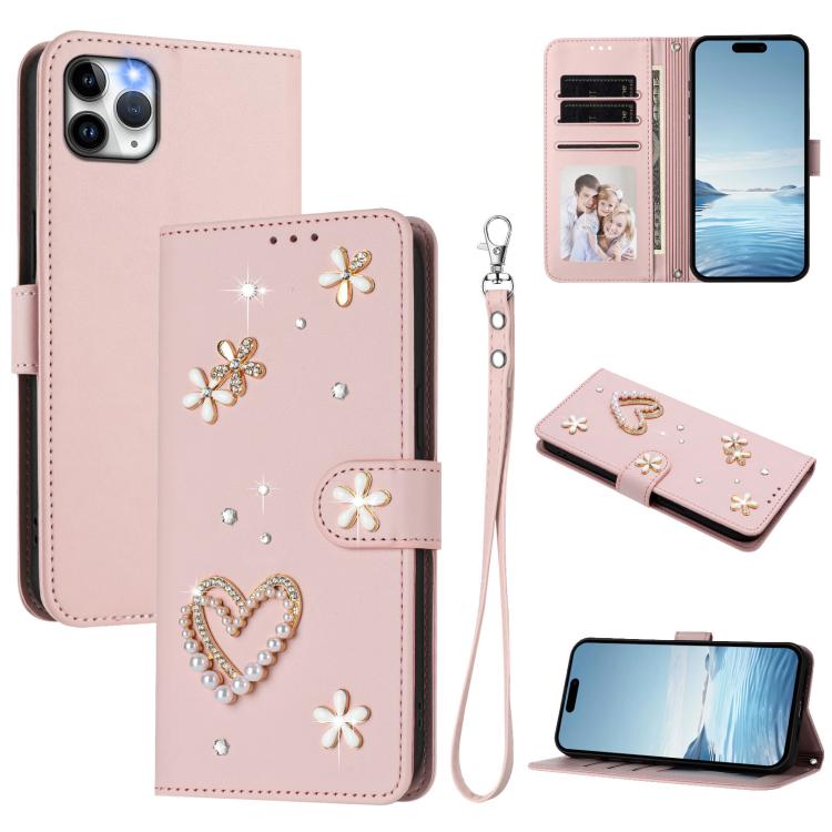 ZS01 Double-Layer Heart Floral Vegan Leather Phone Case with Wrist Strap, For iPhone 13 Pro, For iPhone 12 / 12 Pro, For iPhone 12 Pro Max, For iPhone 11 Pro Max, For iPhone 11, For iPhone 11 Pro