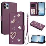 ZS01 Double-Layer Heart Floral Vegan Leather Phone Case with Wrist Strap, For iPhone 13 Pro, For iPhone 12 / 12 Pro, For iPhone 12 Pro Max, For iPhone 11 Pro Max, For iPhone 11, For iPhone 11 Pro
