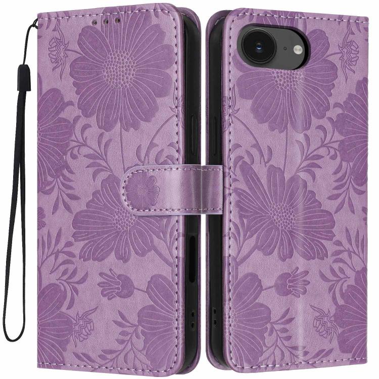 Sunflower Embossed Vegan Leather Phone Case with Small Black Rope, For iPhone 16e / 17e, For iPhone 17 Pro Max, For iPhone 17 Pro, For iPhone 17, For iPhone Air, For iPhone 16 Pro Max, For iPhone 16 Pro, For iPhone 16 Plus