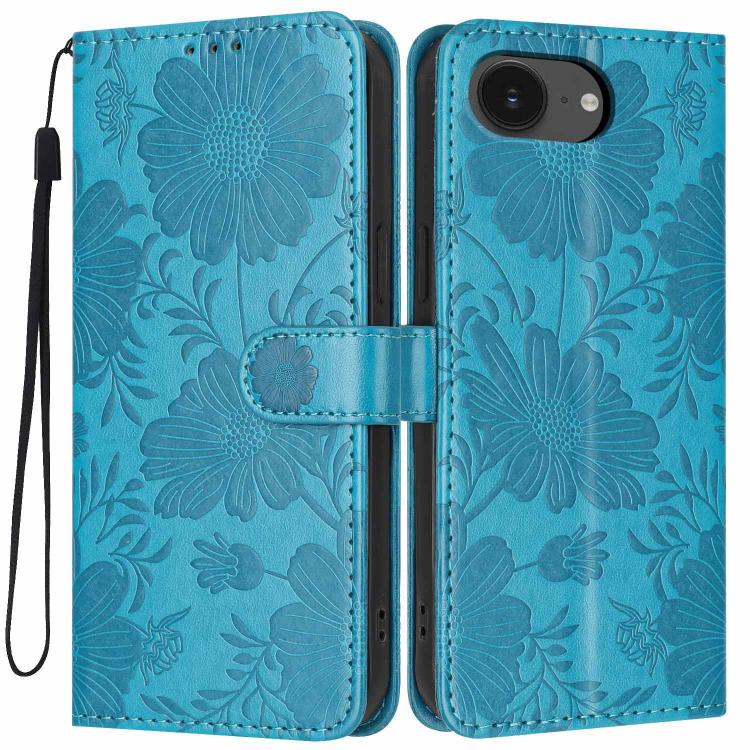 Sunflower Embossed Vegan Leather Phone Case with Small Black Rope, For iPhone 16e / 17e, For iPhone 17 Pro Max, For iPhone 17 Pro, For iPhone 17, For iPhone Air, For iPhone 16 Pro Max, For iPhone 16 Pro, For iPhone 16 Plus