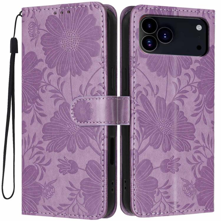 Sunflower Embossed Vegan Leather Phone Case with Small Black Rope, For iPhone 16e / 17e, For iPhone 17 Pro Max, For iPhone 17 Pro, For iPhone 17, For iPhone Air, For iPhone 16 Pro Max, For iPhone 16 Pro, For iPhone 16 Plus