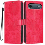 Sunflower Embossed Vegan Leather Phone Case with Small Black Rope, For iPhone 16e / 17e, For iPhone 17 Pro Max, For iPhone 17 Pro, For iPhone 17, For iPhone Air, For iPhone 16 Pro Max, For iPhone 16 Pro, For iPhone 16 Plus