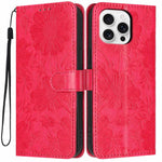Sunflower Embossed Vegan Leather Phone Case with Small Black Rope, For iPhone 16e / 17e, For iPhone 17 Pro Max, For iPhone 17 Pro, For iPhone 17, For iPhone Air, For iPhone 16 Pro Max, For iPhone 16 Pro, For iPhone 16 Plus