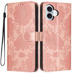 Sunflower Embossed Vegan Leather Phone Case with Small Black Rope, For iPhone 16e / 17e, For iPhone 17 Pro Max, For iPhone 17 Pro, For iPhone 17, For iPhone Air, For iPhone 16 Pro Max, For iPhone 16 Pro, For iPhone 16 Plus