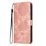 Sunflower Embossed Vegan Leather Phone Case with Small Black Rope, For iPhone 14 Pro Max, For iPhone 13 Pro Max, For iPhone 13 Pro, For iPhone 13, For iPhone 12 / 12 Pro, For iPhone 12 Pro Max, For iPhone 11 Pro Max, For iPhone 11