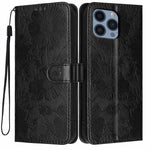 Sunflower Embossed Vegan Leather Phone Case with Small Black Rope, For iPhone 14 Pro Max, For iPhone 13 Pro Max, For iPhone 13 Pro, For iPhone 13, For iPhone 12 / 12 Pro, For iPhone 12 Pro Max, For iPhone 11 Pro Max, For iPhone 11