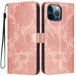 Sunflower Embossed Vegan Leather Phone Case with Small Black Rope, For iPhone 14 Pro Max, For iPhone 13 Pro Max, For iPhone 13 Pro, For iPhone 13, For iPhone 12 / 12 Pro, For iPhone 12 Pro Max, For iPhone 11 Pro Max, For iPhone 11