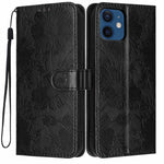 Sunflower Embossed Vegan Leather Phone Case with Small Black Rope, For iPhone 14 Pro Max, For iPhone 13 Pro Max, For iPhone 13 Pro, For iPhone 13, For iPhone 12 / 12 Pro, For iPhone 12 Pro Max, For iPhone 11 Pro Max, For iPhone 11