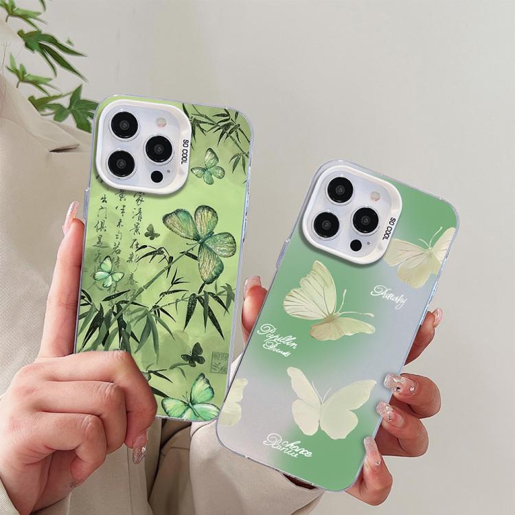 Butterfly Pattern Silver Plating PC Hybrid TPU Phone Case, For iPhone 13 Pro Max, For iPhone 13 Pro, For iPhone 13, For iPhone 13 mini, For iPhone 12 Pro Max, For iPhone 12 Pro