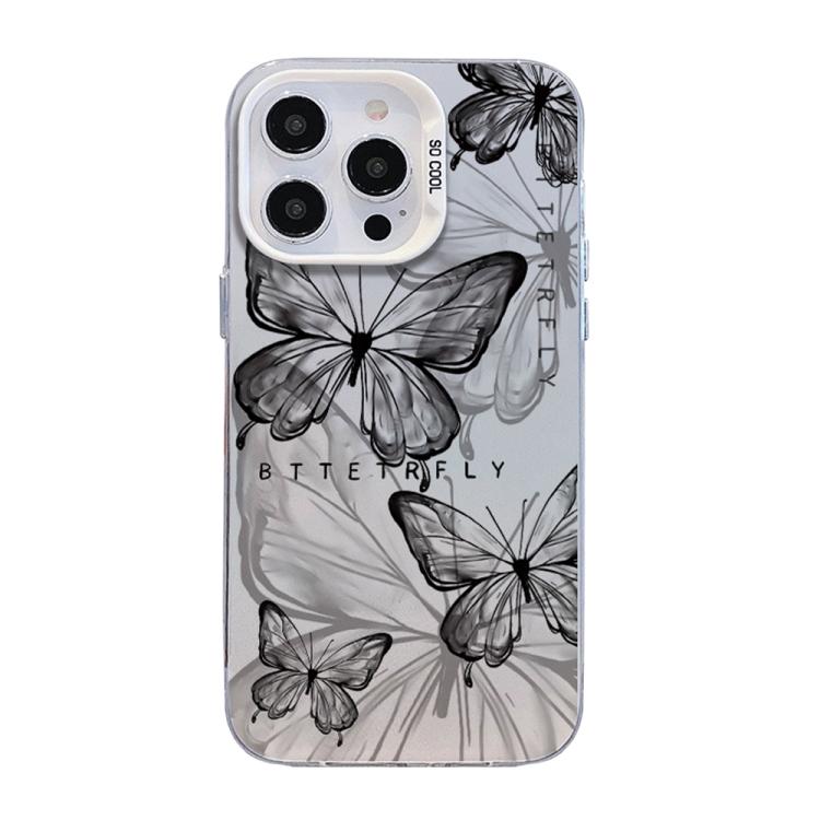 Butterfly Pattern Silver Plating PC Hybrid TPU Phone Case, For iPhone 13 Pro Max, For iPhone 13 Pro, For iPhone 13, For iPhone 13 mini, For iPhone 12 Pro Max, For iPhone 12 Pro