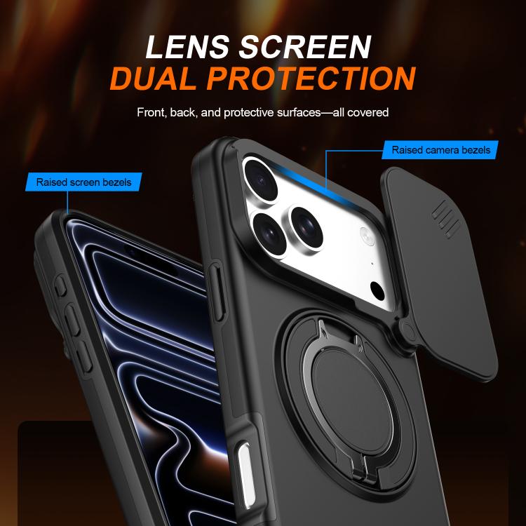 Camera Sliding Shield Magnetic Rotation Holder Phone Case, For iPhone 18 Pro / 17 Pro, For iPhone 18 Pro Max / 17 Pro Max, For iPhone 17, For iPhone Air, For iPhone 16 Pro Max, For iPhone 16 Pro