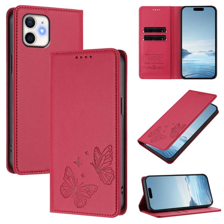 Strong Magnetic Dual Butterfly RFID Vegan Leather Phone Case, For iPhone 14 Pro Max, For iPhone 13 Pro Max, For iPhone 13 Pro, For iPhone 12 / 12 Pro