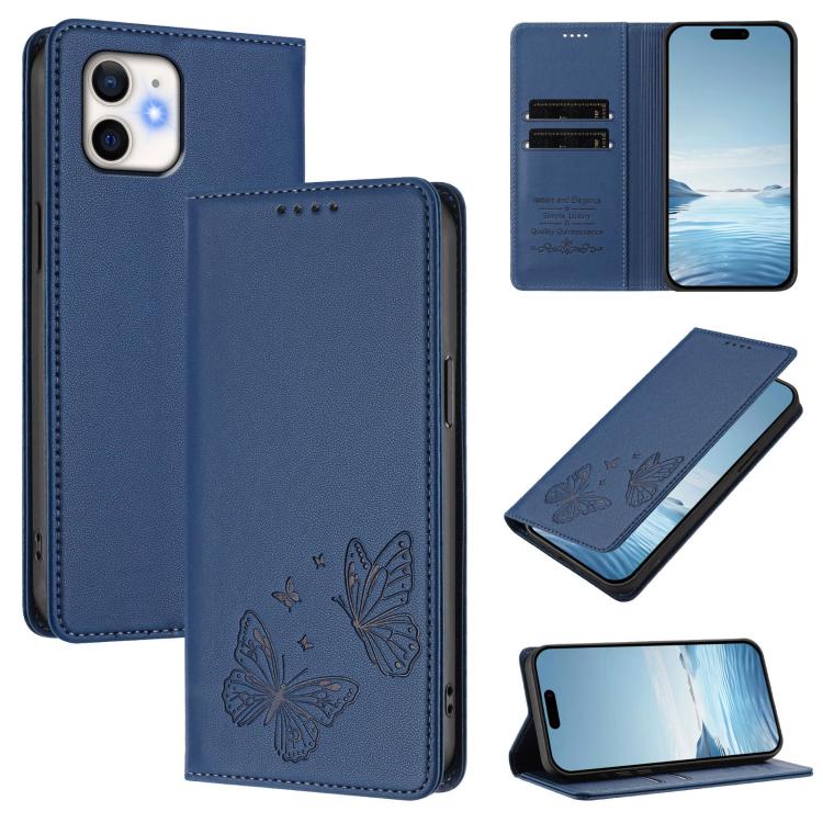 Strong Magnetic Dual Butterfly RFID Vegan Leather Phone Case, For iPhone 14 Pro Max, For iPhone 13 Pro Max, For iPhone 13 Pro, For iPhone 12 / 12 Pro