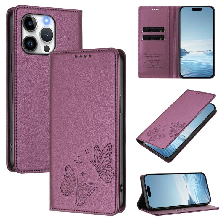 Strong Magnetic Dual Butterfly RFID Vegan Leather Phone Case, For iPhone 14 Pro Max, For iPhone 13 Pro Max, For iPhone 13 Pro, For iPhone 12 / 12 Pro