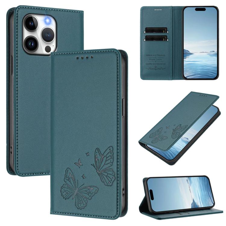 Strong Magnetic Dual Butterfly RFID Vegan Leather Phone Case, For iPhone 15, For iPhone 14 Plus, For iPhone 14 / 13, For iPhone 14 Pro