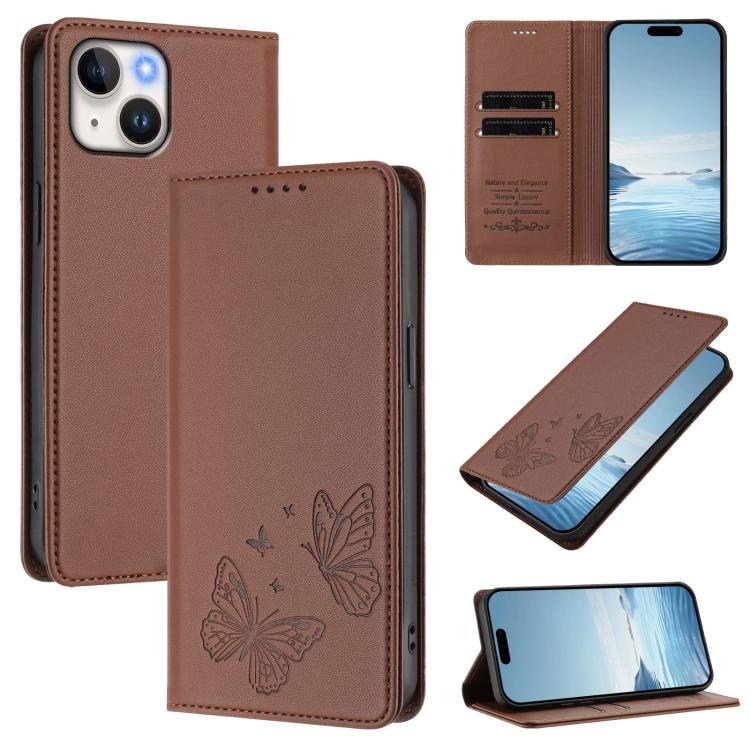 Strong Magnetic Dual Butterfly RFID Vegan Leather Phone Case, For iPhone 16, For iPhone 15 Pro Max, For iPhone 15 Pro, For iPhone 15 Plus