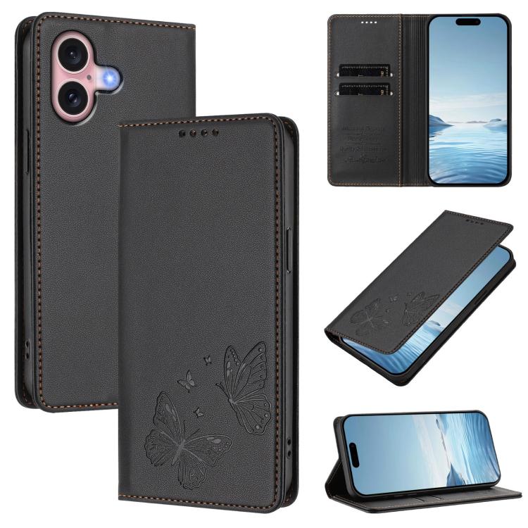 Strong Magnetic Dual Butterfly RFID Vegan Leather Phone Case, For iPhone 16, For iPhone 15 Pro Max, For iPhone 15 Pro, For iPhone 15 Plus
