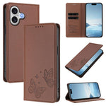 Strong Magnetic Dual Butterfly RFID Vegan Leather Phone Case, For iPhone 17e / 16e, For iPhone 17 Pro Max, For iPhone 17 Pro, For iPhone 17