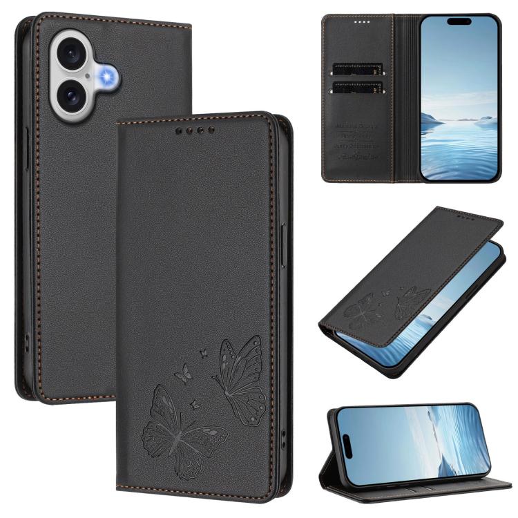 Strong Magnetic Dual Butterfly RFID Vegan Leather Phone Case, For iPhone 17e / 16e, For iPhone 17 Pro Max, For iPhone 17 Pro, For iPhone 17