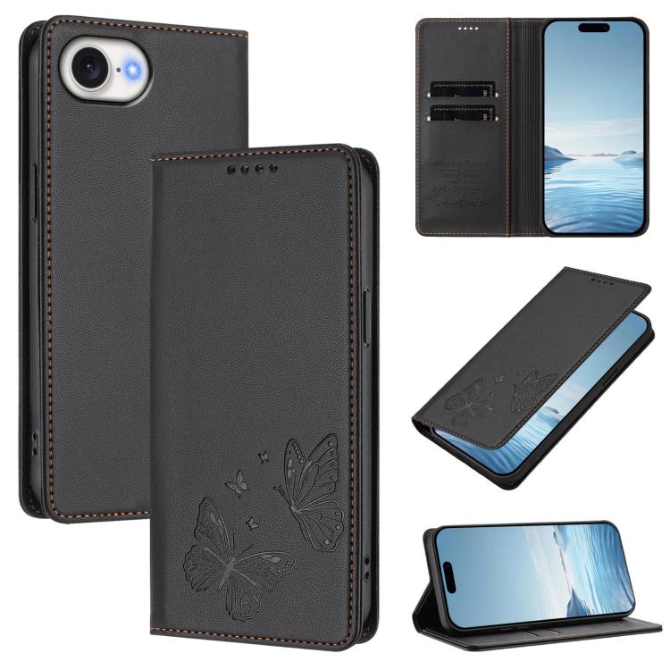 Strong Magnetic Dual Butterfly RFID Vegan Leather Phone Case, For iPhone 17e / 16e, For iPhone 17 Pro Max, For iPhone 17 Pro, For iPhone 17