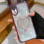 Heart-shaped Mirror Electroplated TPU + Acrylic Phone Case with Holder, For iPhone XR, For iPhone XS Max