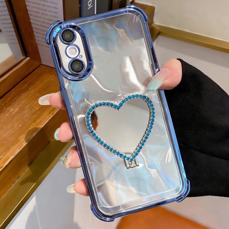 Heart-shaped Mirror Electroplated TPU + Acrylic Phone Case with Holder, For iPhone XR, For iPhone XS Max